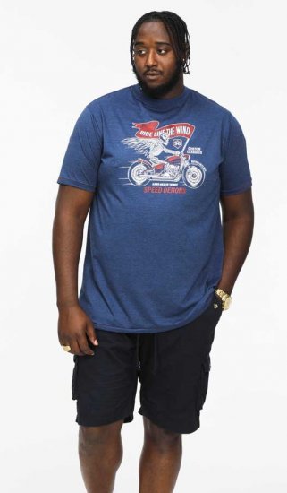 D555 BRADFORD Skeleton Biker Printed T-Shirt Navy - Trička - Trička nadměrné velikosti - 2XL-14XL