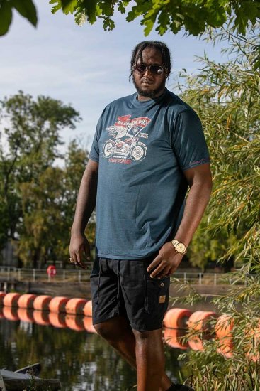 D555 BRADFORD Skeleton Biker Printed T-Shirt Navy - Trička - Trička nadměrné velikosti - 2XL-14XL