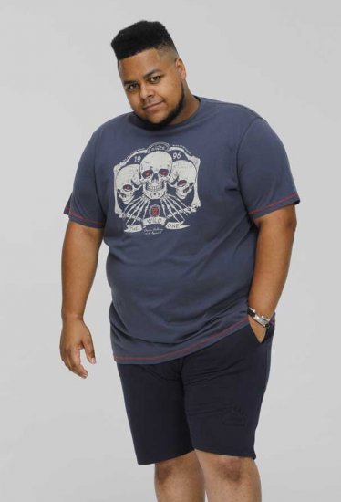 D555 COOK Trio Of Skulls Printed Crew Neck T-Shirt Slate Blue - Trička - Trička nadměrné velikosti - 2XL-14XL