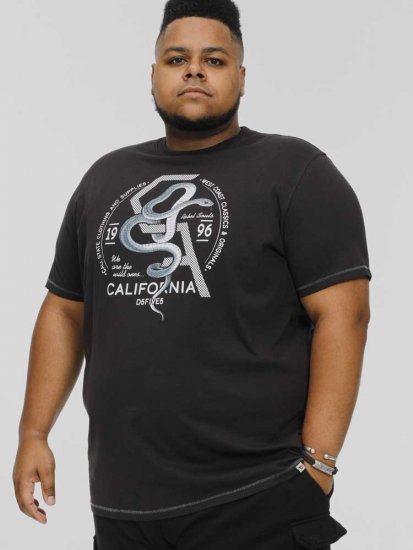 D555 CORTEX California Snake Printed Crew Neck T-Shirt Washed Black - Trička - Trička nadměrné velikosti - 2XL-14XL