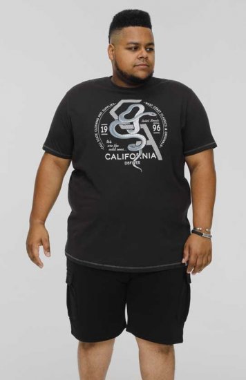 D555 CORTEX California Snake Printed Crew Neck T-Shirt Washed Black - Trička - Trička nadměrné velikosti - 2XL-14XL