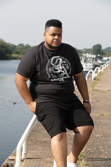 D555 CORTEX California Snake Printed Crew Neck T-Shirt Washed Black - Trička - Trička nadměrné velikosti - 2XL-14XL