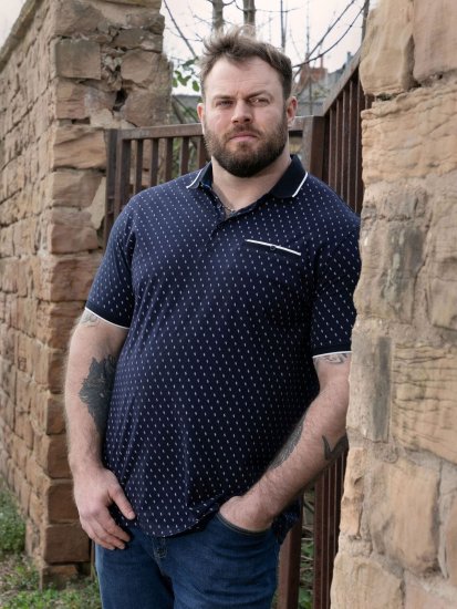 D555 Reid AOP Polo With Jacquard Collar, Pocket And Cuffs Námořnická modrá - Polokošile - Polokošile 2XL-8XL - Trička s límečkem 2XL-8XL