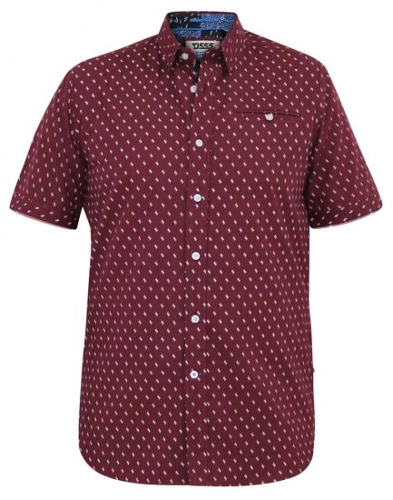 D555 DUNSTABLE S/S Micro AO Print Shirt Burgundy - Košile - Košile 2XL-10XL