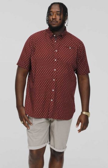D555 DUNSTABLE S/S Micro AO Print Shirt Burgundy - Košile - Košile 2XL-10XL