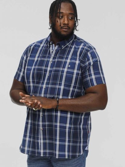 D555 HADSTOCK Check Button Down Collar S/S Shirt Navy - Košile - Košile 2XL-10XL