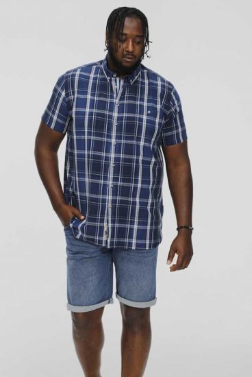 D555 HADSTOCK Check Button Down Collar S/S Shirt Navy - Košile - Košile 2XL-10XL