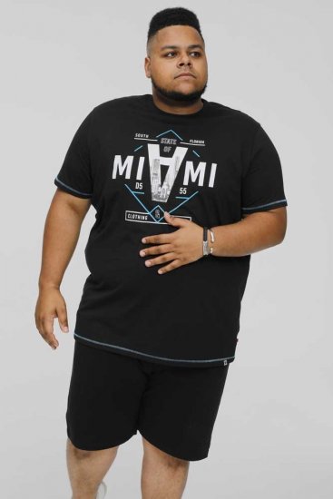 D555 BINGHAM State Of Miami Printed Crew Neck T-Shirt Black - Trička - Trička nadměrné velikosti - 2XL-14XL