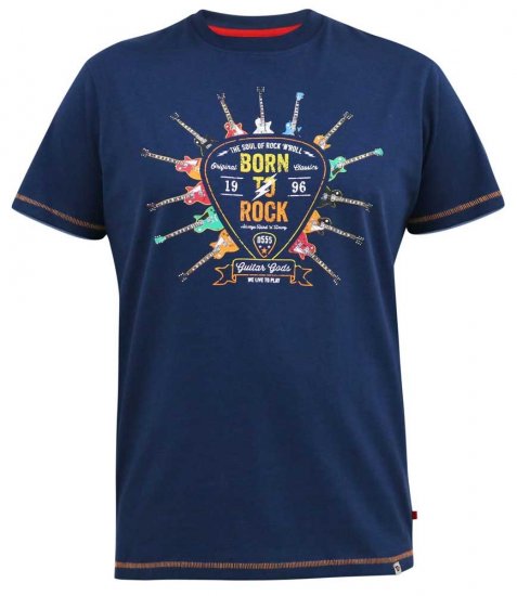D555 COLIN Born To Rock Printed Crew Neck T-Shirt French Navy - Trička - Trička nadměrné velikosti - 2XL-14XL
