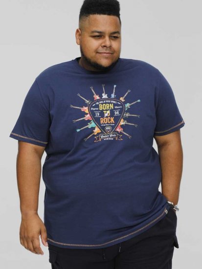 D555 COLIN Born To Rock Printed Crew Neck T-Shirt French Navy - Trička - Trička nadměrné velikosti - 2XL-14XL