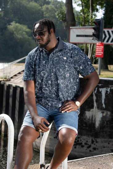 D555 ROLAND Printed Polo Shirt Navy - Polokošile - Polokošile 2XL-8XL - Trička s límečkem 2XL-8XL