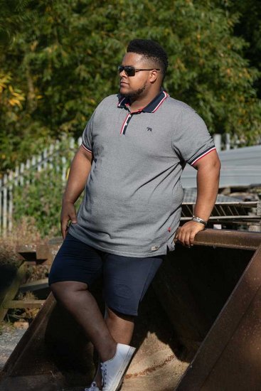 D555 BAYTON 2 Fine Stripe Jersey Polo Grey - Polokošile - Polokošile 2XL-8XL - Trička s límečkem 2XL-8XL