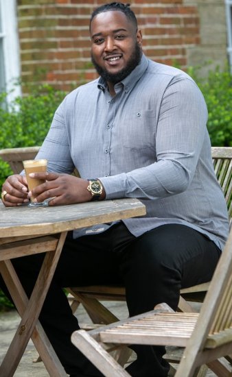 D555 RADCLIFFE Cross Hatch Soft Touch Slub Long Sleeve Shirt With Chest Patch Pocket Charcoal - Košile - Košile 2XL-10XL