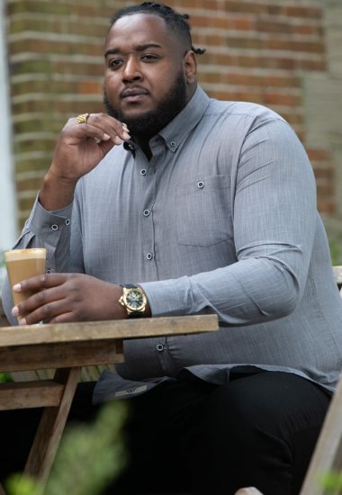 D555 RADCLIFFE Cross Hatch Soft Touch Slub Long Sleeve Shirt With Chest Patch Pocket Charcoal - Košile - Košile 2XL-10XL