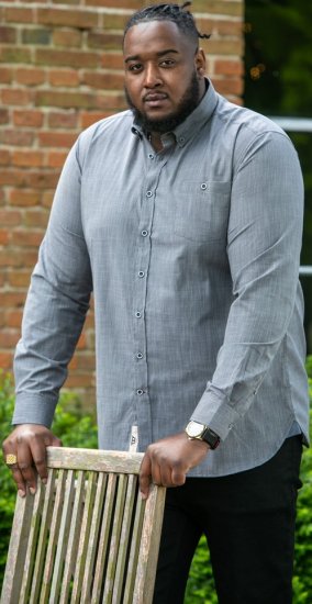 D555 RADCLIFFE Cross Hatch Soft Touch Slub Long Sleeve Shirt With Chest Patch Pocket Charcoal - Košile - Košile 2XL-10XL