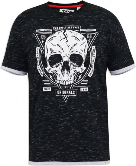 D555 DARREN Skull Printed T-Shirt With Double Layer On Hem & Cuff Black Reno - Trička - Trička nadměrné velikosti - 2XL-14XL