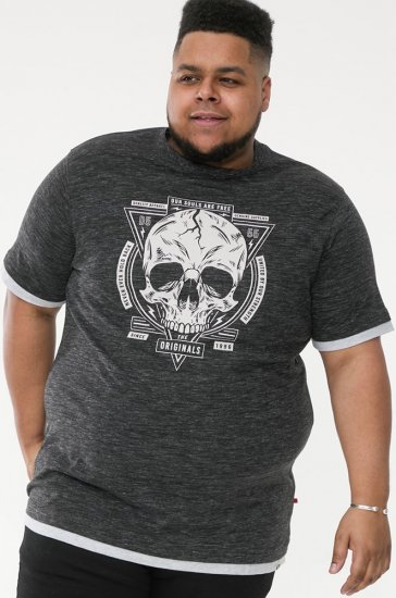 D555 DARREN Skull Printed T-Shirt With Double Layer On Hem & Cuff Black Reno - Trička - Trička nadměrné velikosti - 2XL-14XL