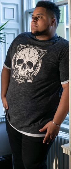 D555 DARREN Skull Printed T-Shirt With Double Layer On Hem & Cuff Black Reno - Trička - Trička nadměrné velikosti - 2XL-14XL