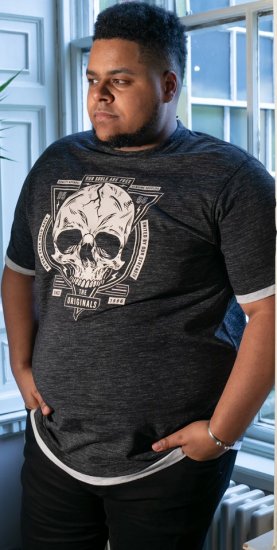 D555 DARREN Skull Printed T-Shirt With Double Layer On Hem & Cuff Black Reno - Trička - Trička nadměrné velikosti - 2XL-14XL