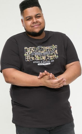 D555 EDWALTON NYCTY Camo Printed Crew Neck T-Shirt Washed Black - Trička - Trička nadměrné velikosti - 2XL-14XL