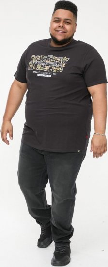 D555 EDWALTON NYCTY Camo Printed Crew Neck T-Shirt Washed Black - Trička - Trička nadměrné velikosti - 2XL-14XL