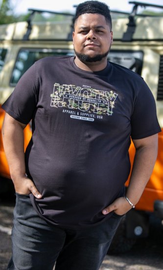 D555 EDWALTON NYCTY Camo Printed Crew Neck T-Shirt Washed Black - Trička - Trička nadměrné velikosti - 2XL-14XL