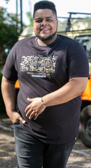 D555 EDWALTON NYCTY Camo Printed Crew Neck T-Shirt Washed Black - Trička - Trička nadměrné velikosti - 2XL-14XL