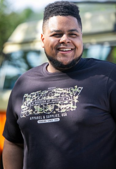 D555 EDWALTON NYCTY Camo Printed Crew Neck T-Shirt Washed Black - Trička - Trička nadměrné velikosti - 2XL-14XL