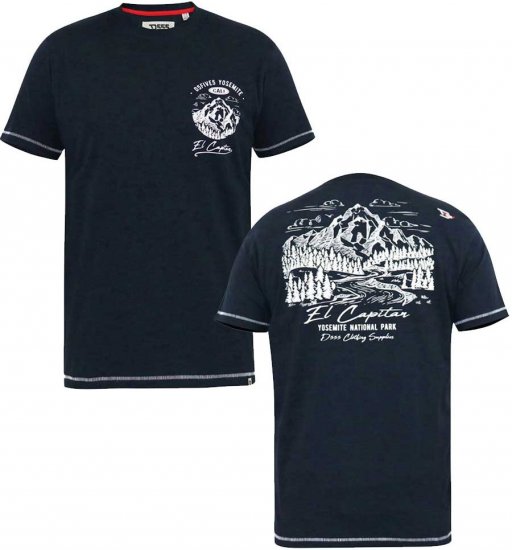 D555 GRAHAM YOSEMITE Chest And Back Printed Crew Neck T-Shirt Navy - Trička - Trička nadměrné velikosti - 2XL-14XL