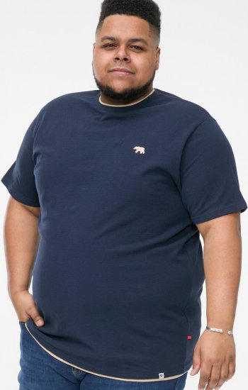 D555 SANDFORD Double Layer On Neck Ribs And Hem Waffle Textured T-Shirt Navy - Trička - Trička nadměrné velikosti - 2XL-14XL