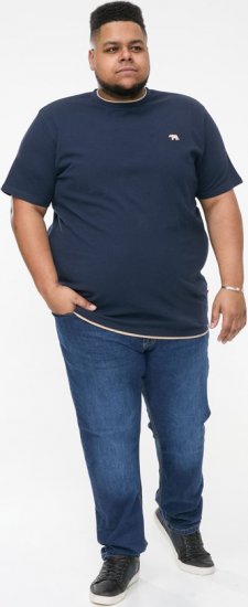 D555 SANDFORD Double Layer On Neck Ribs And Hem Waffle Textured T-Shirt Navy - Trička - Trička nadměrné velikosti - 2XL-14XL