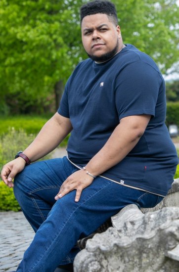 D555 SANDFORD Double Layer On Neck Ribs And Hem Waffle Textured T-Shirt Navy - Trička - Trička nadměrné velikosti - 2XL-14XL