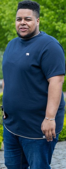 D555 SANDFORD Double Layer On Neck Ribs And Hem Waffle Textured T-Shirt Navy - Trička - Trička nadměrné velikosti - 2XL-14XL
