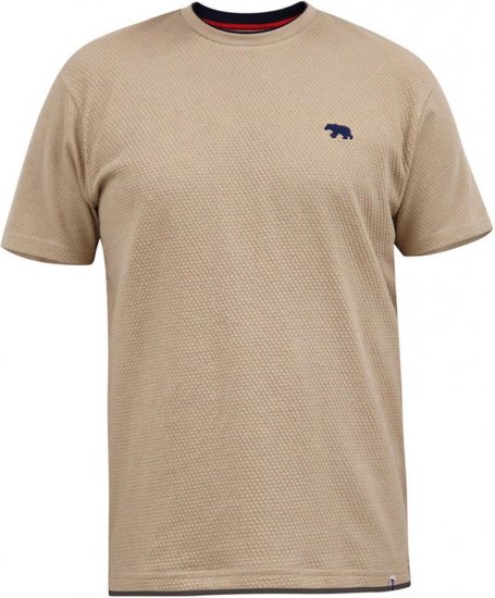 D555 SANDFORD Double Layer On Neck Ribs And Hem Waffle Textured T-Shirt Beige - Trička - Trička nadměrné velikosti - 2XL-14XL