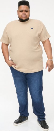 D555 SANDFORD Double Layer On Neck Ribs And Hem Waffle Textured T-Shirt Beige - Trička - Trička nadměrné velikosti - 2XL-14XL