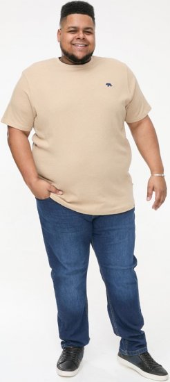 D555 SANDFORD Double Layer On Neck Ribs And Hem Waffle Textured T-Shirt Beige - Trička - Trička nadměrné velikosti - 2XL-14XL