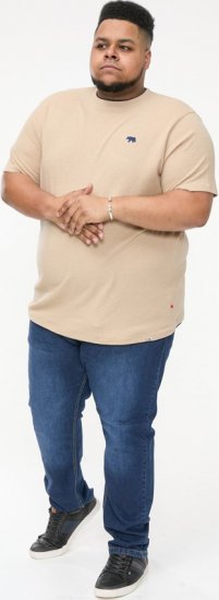 D555 SANDFORD Double Layer On Neck Ribs And Hem Waffle Textured T-Shirt Beige - Trička - Trička nadměrné velikosti - 2XL-14XL
