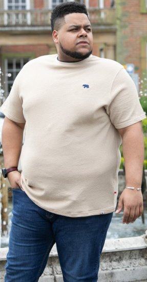 D555 SANDFORD Double Layer On Neck Ribs And Hem Waffle Textured T-Shirt Beige - Trička - Trička nadměrné velikosti - 2XL-14XL
