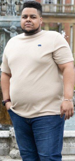 D555 SANDFORD Double Layer On Neck Ribs And Hem Waffle Textured T-Shirt Beige - Trička - Trička nadměrné velikosti - 2XL-14XL