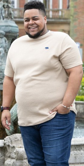 D555 SANDFORD Double Layer On Neck Ribs And Hem Waffle Textured T-Shirt Beige - Trička - Trička nadměrné velikosti - 2XL-14XL