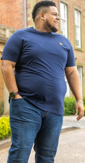 D555 ORSTON Reno Fabric Crew Neck T-Shirt With Chest Embroidery Blue Reno - Trička - Trička nadměrné velikosti - 2XL-14XL