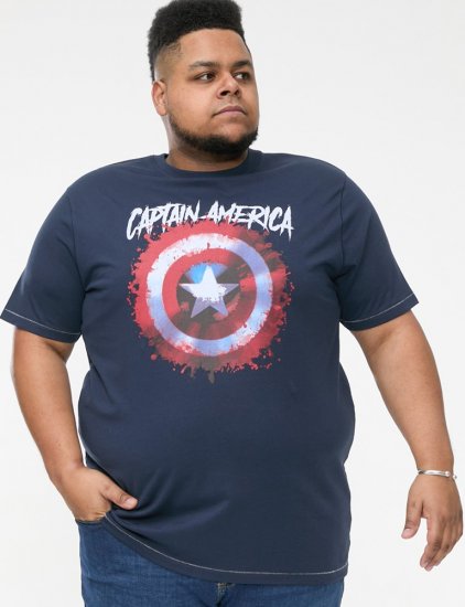 D555 ROGERS Official Captain America Printed T-Shirt Dark Navy - Trička - Trička nadměrné velikosti - 2XL-14XL