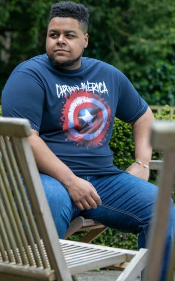 D555 ROGERS Official Captain America Printed T-Shirt Dark Navy - Trička - Trička nadměrné velikosti - 2XL-14XL