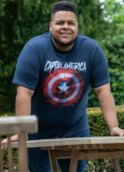 D555 ROGERS Official Captain America Printed T-Shirt Dark Navy - Trička - Trička nadměrné velikosti - 2XL-14XL