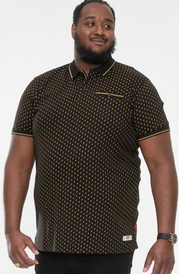 D555 RAUL AOP Jersey Polo With Jacquard Collar, Ribs And Chest Pocket Black - Polokošile - Polokošile 2XL-8XL - Trička s límečkem 2XL-8XL