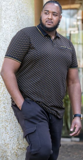 D555 RAUL AOP Jersey Polo With Jacquard Collar, Ribs And Chest Pocket Black - Polokošile - Polokošile 2XL-8XL - Trička s límečkem 2XL-8XL