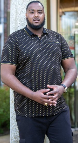 D555 RAUL AOP Jersey Polo With Jacquard Collar, Ribs And Chest Pocket Black - Polokošile - Polokošile 2XL-8XL - Trička s límečkem 2XL-8XL