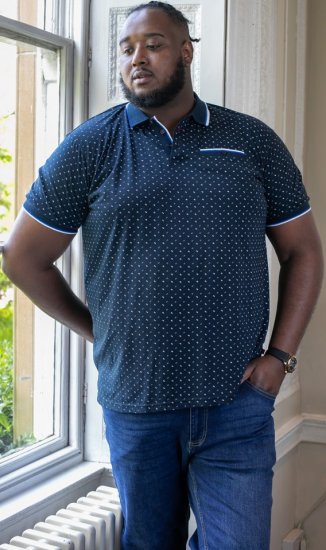 D555 OAKLEY AOP Jersey Polo With Jacquard Collar, Ribs And Chest Pocket Navy - Polokošile - Polokošile 2XL-8XL - Trička s límečkem 2XL-8XL