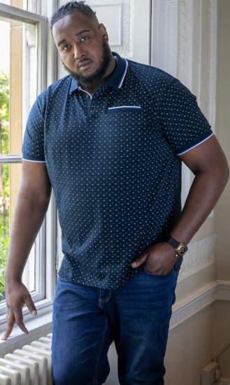 D555 OAKLEY AOP Jersey Polo With Jacquard Collar, Ribs And Chest Pocket Navy - Polokošile - Polokošile 2XL-8XL - Trička s límečkem 2XL-8XL