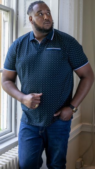 D555 OAKLEY AOP Jersey Polo With Jacquard Collar, Ribs And Chest Pocket Navy - Polokošile - Polokošile 2XL-8XL - Trička s límečkem 2XL-8XL